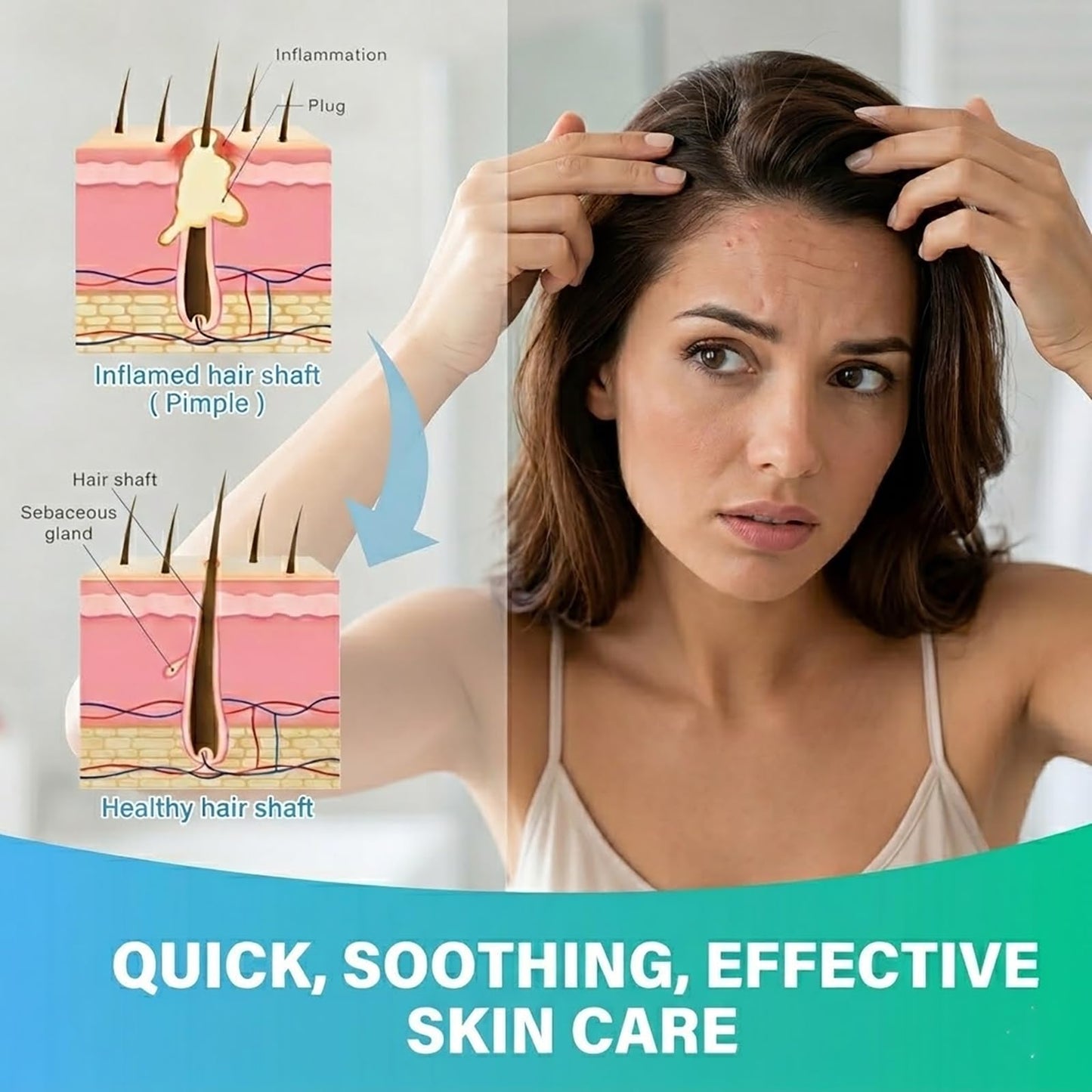 Folliculitis Treatment Cream, for Body Scalp and Face, Natural Soothing Cream for Itching Redness and Bumps, Refreshing Hair Follicle Care with Tea Tree Oil, Non-Greasy Fast Absorbing, 60 ML