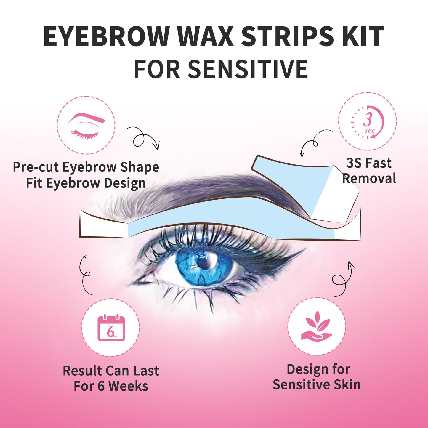 Beauty7 Sensitive Eyebrow Wax Strips, Facial Hair Removal for Women, Eyebrow Waxing Strips, with 24 Strip 4 Calming Oil Wipes, Home Waxing for Sensitive Skin Types