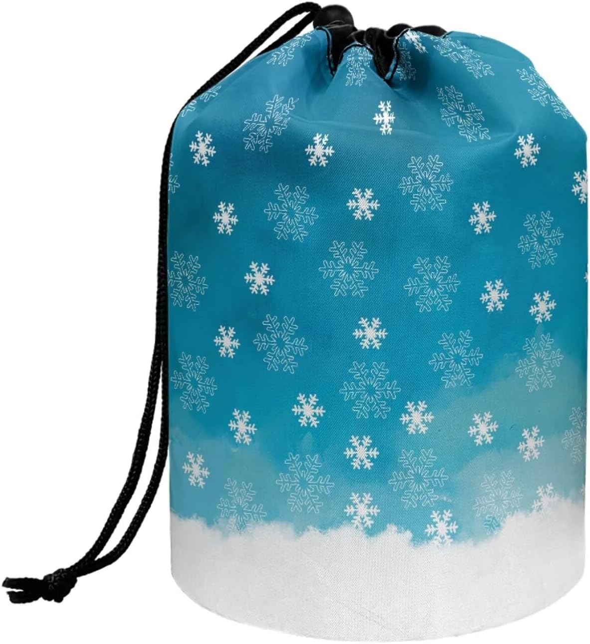 Peach Blossom Blue Cosmetic Bag for Women - Portable Drawstring Makeup Organizer | Collapsible Toiletry Storage