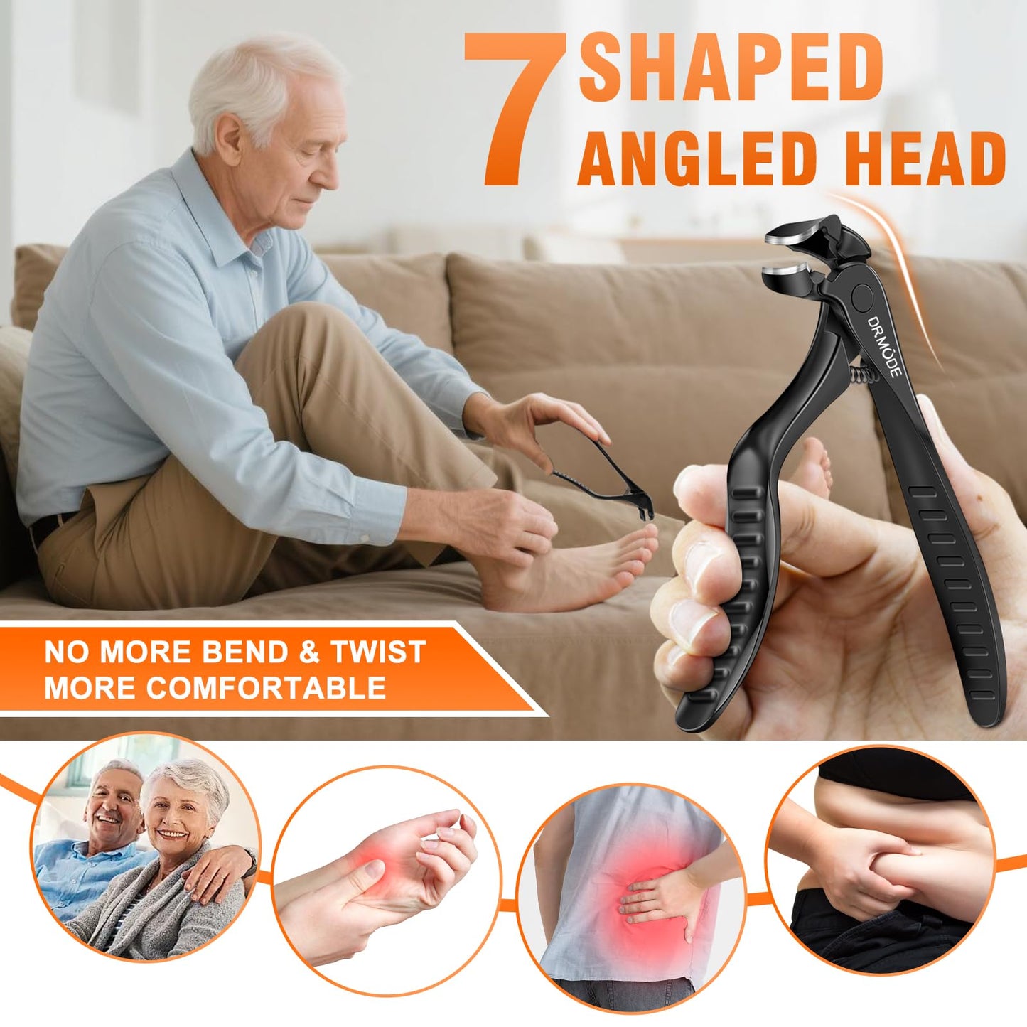 DRMODE Toenail Clippers for Seniors, Long Handled Angled Head Toe Nail Clippers for Thick Nails for Seniors with Wide Opening, Large Heavy Duty Finger Nail Clippers for Men Women with Catcher