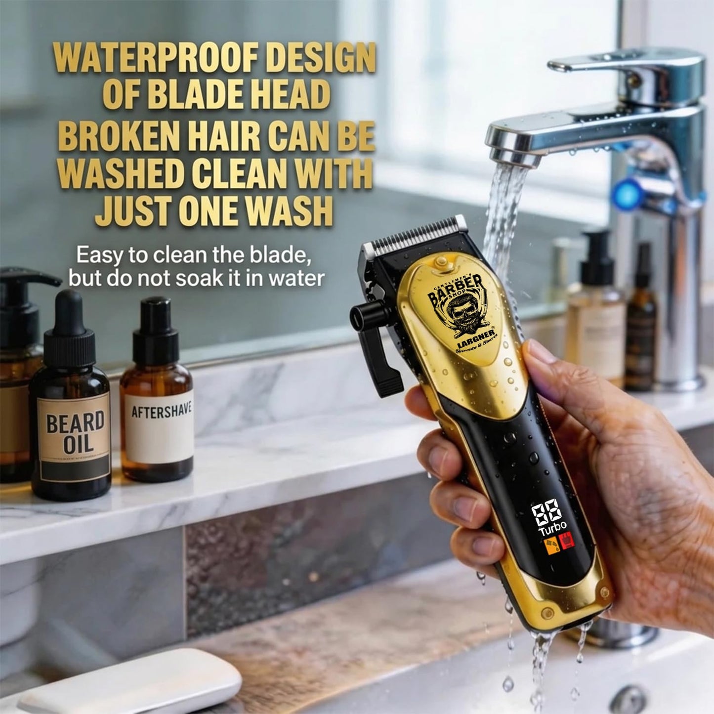 Largner Hair Clippers for Men Professional, Cordless Beard Trimmer & Electric Razor Shavers for Men, Rechargeable 3 Piece Barber Hair Cutting Kit LED Display Men's Grooming Kit