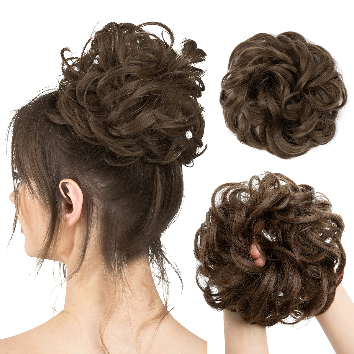 Large Messy Bun Hair Piece - Wavy Curly Synthetic Chignon Ponytail Extensions | Thick Updo for Women - Dirty Blonde