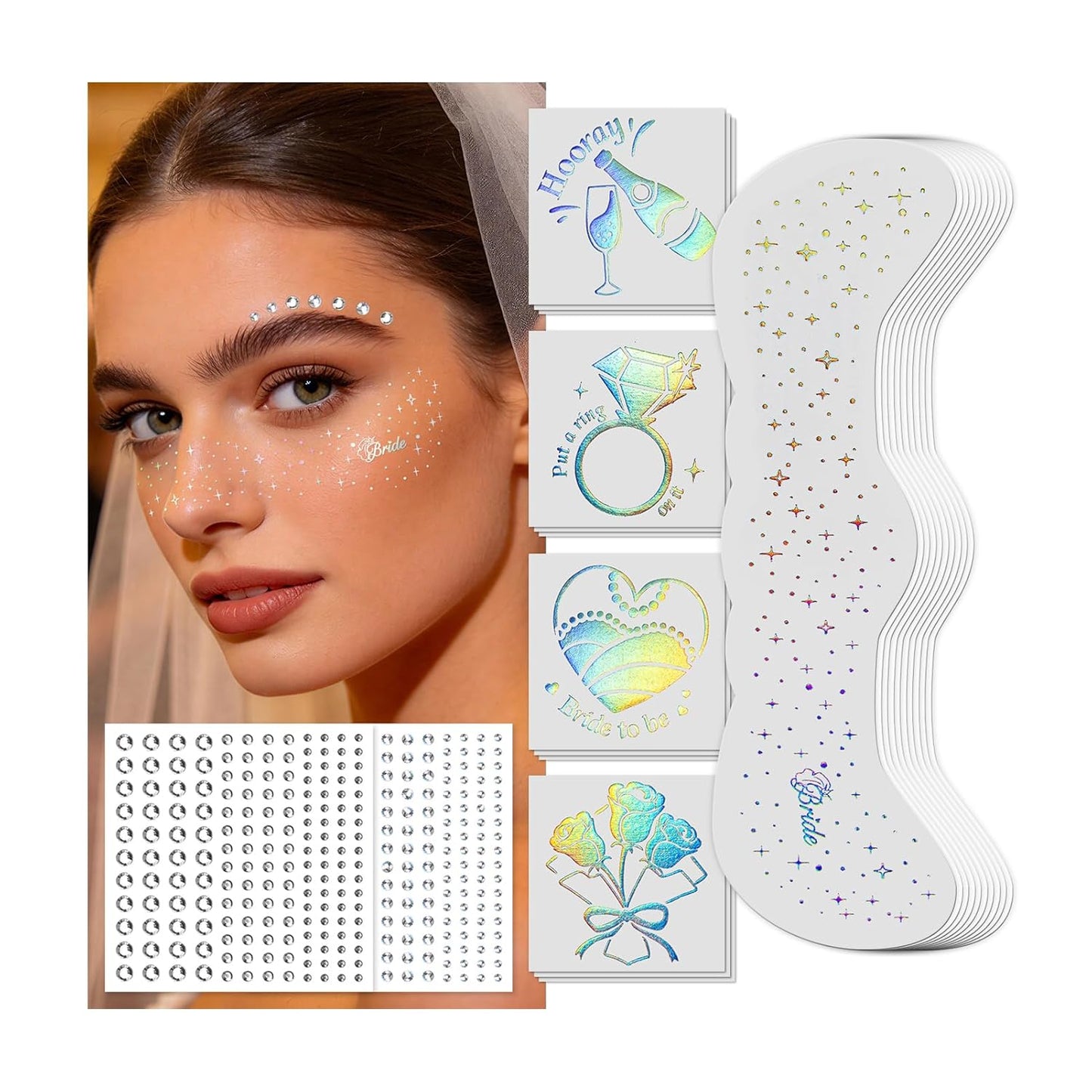 4th of July Face Tattoos - Glitter Freckles & Red White Blue Gems | Patriotic Makeup Accessories for Independence Day