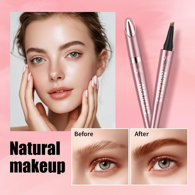 3D Waterproof Microblading Eyebrow Pen - Long-Lasting Natural Hair | 4 Fork Tip, Black Brown
