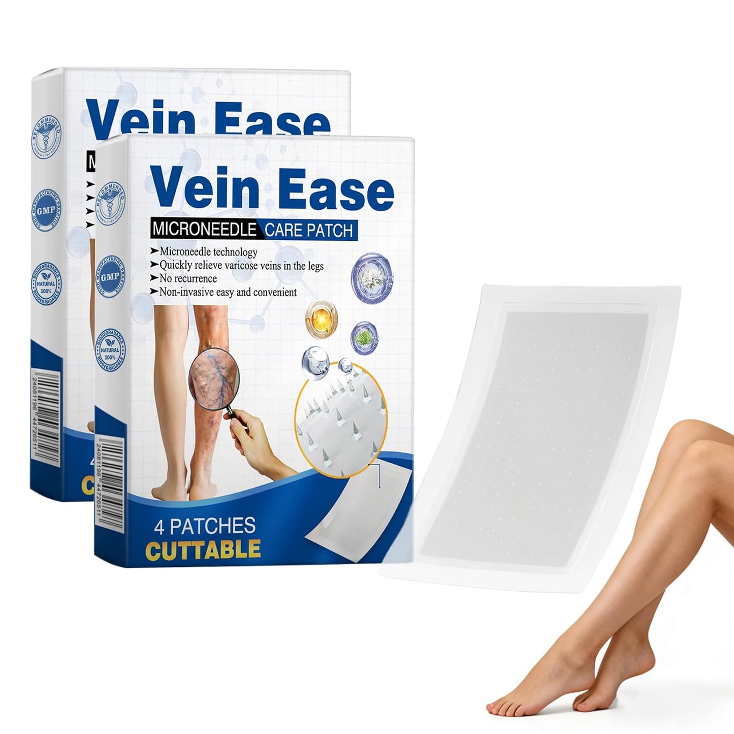 Vein Ease Microdarts Care Patch | Professional Varicose Veins Treatment for Legs - Natural Ingredients, 2 Boxes