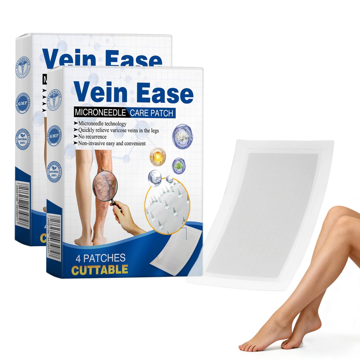 Vein Ease Microdarts Care Patch,Professional Varicose Veins Treatment for Legs Patches, Vein Ease Patch, Ease blood Circulation, Natural Ingredients Leg Treatment for All Skin Types(2 Boxes)