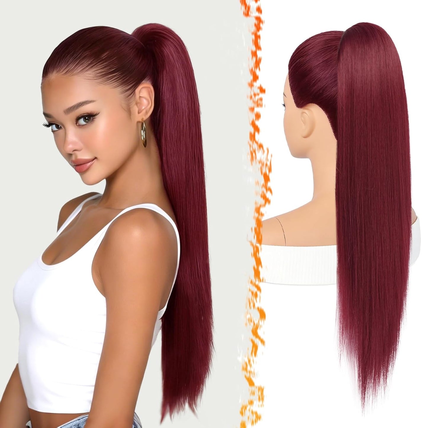Straight Drawstring Ponytail Extension - 16 Inch Soft Synthetic Hairpiece for Daily Wear | Brown with Blonde Highlights