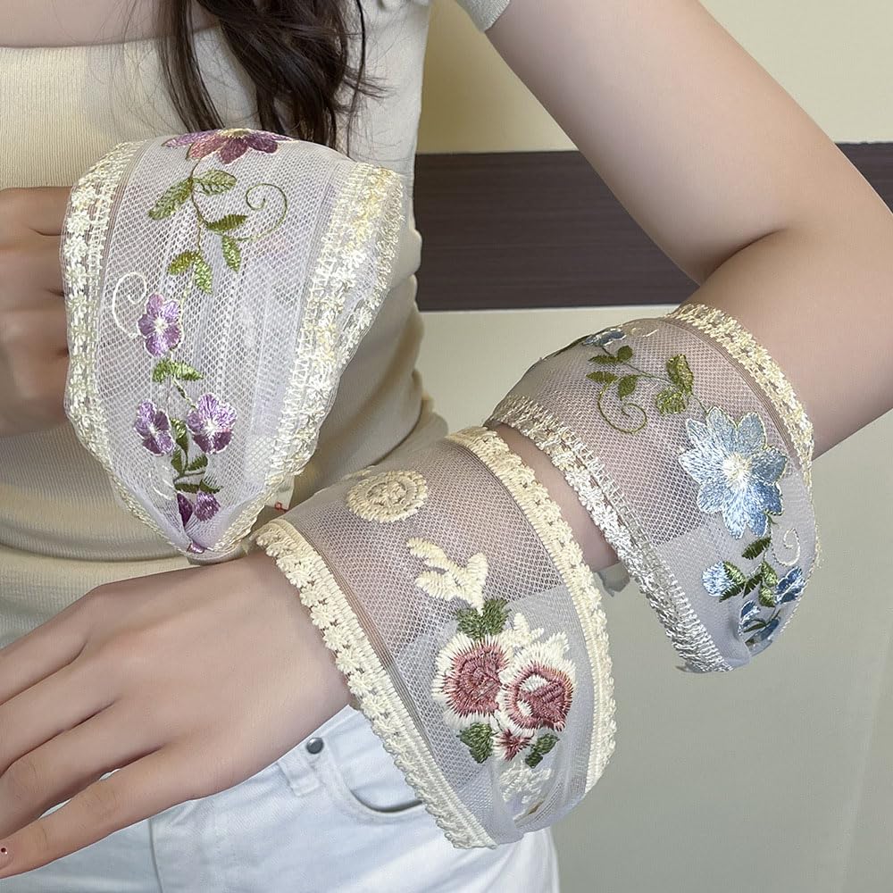Jaczora Floral Lace Headbands for Women, Wide Mesh Hair Bands with Embroidered Flowers, 3-Pack, White