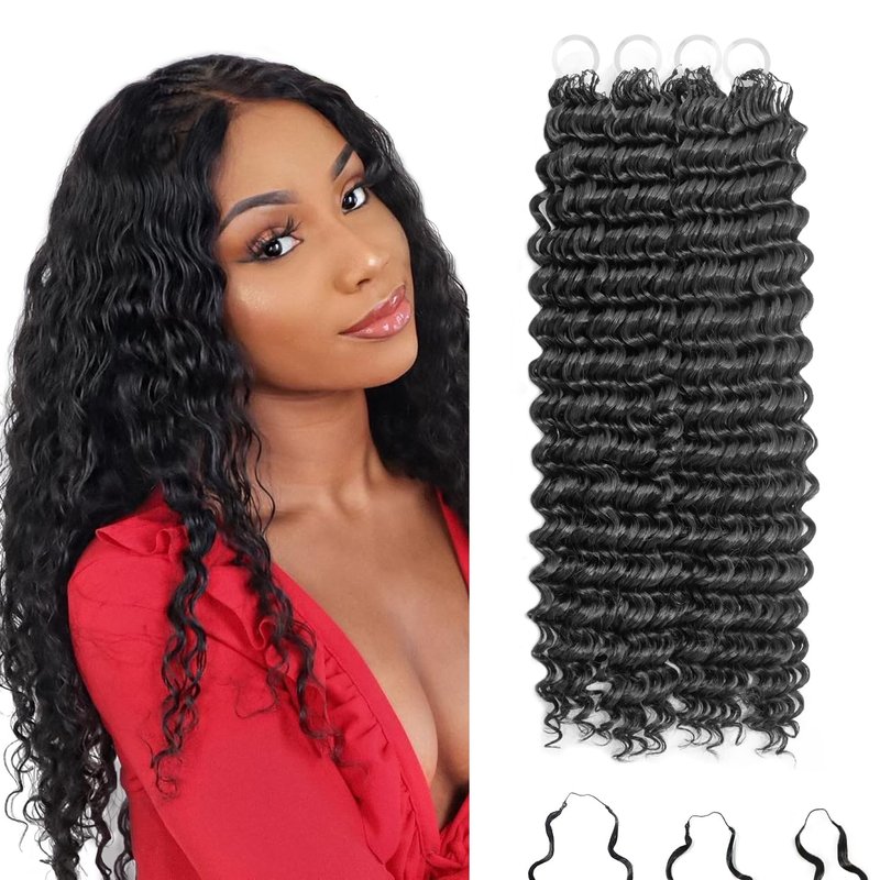 Deep Wave Crochet Hair Extensions - 100 Strands Knotless Curly Hair for Black Women | 18 Inch, Color 1B