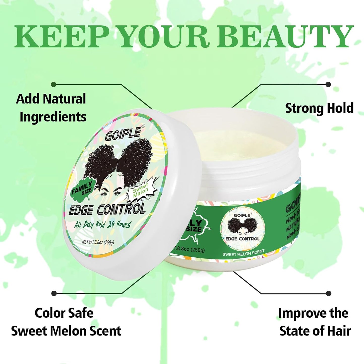 Edge Control Wax for Women - Strong Hold Non-Greasy Smoother Gel | 8.8 OZ Sweet Melon