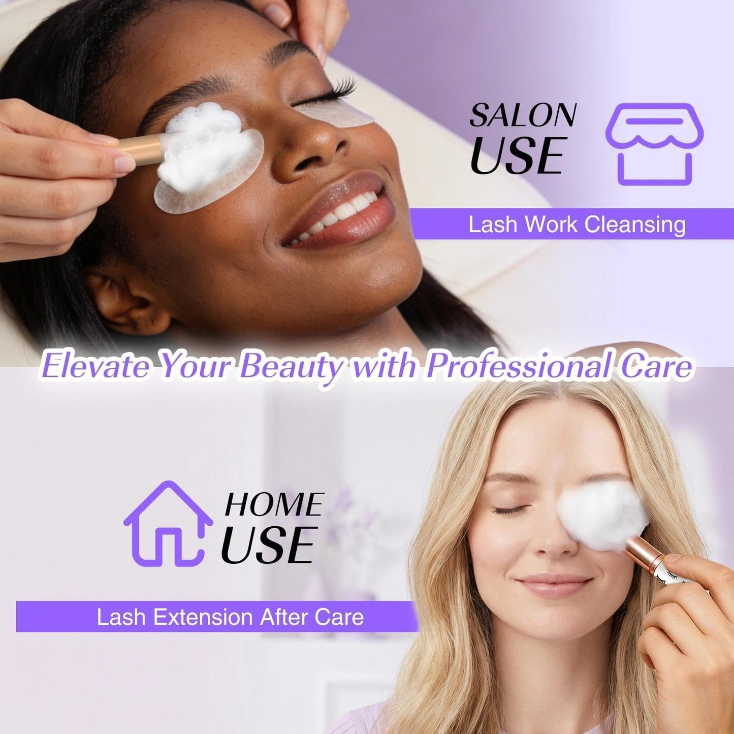 LZM Lash Shampoo Kit for Eyelash Extensions (2.02 fl oz), Lash Cleaner Foam and Lash Wash with Brush, Reusable & Spoolies, Gentle Eyelash Extension Cleanser for Professional and Daily Care