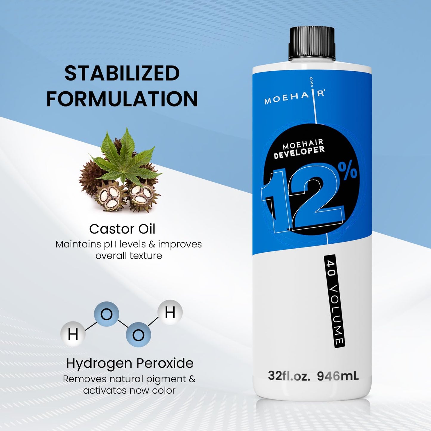 Hydrogen Peroxide Hair Developer 12% | 40 Volume Lifting Action | Paraben-Free | 32 Fl. Oz