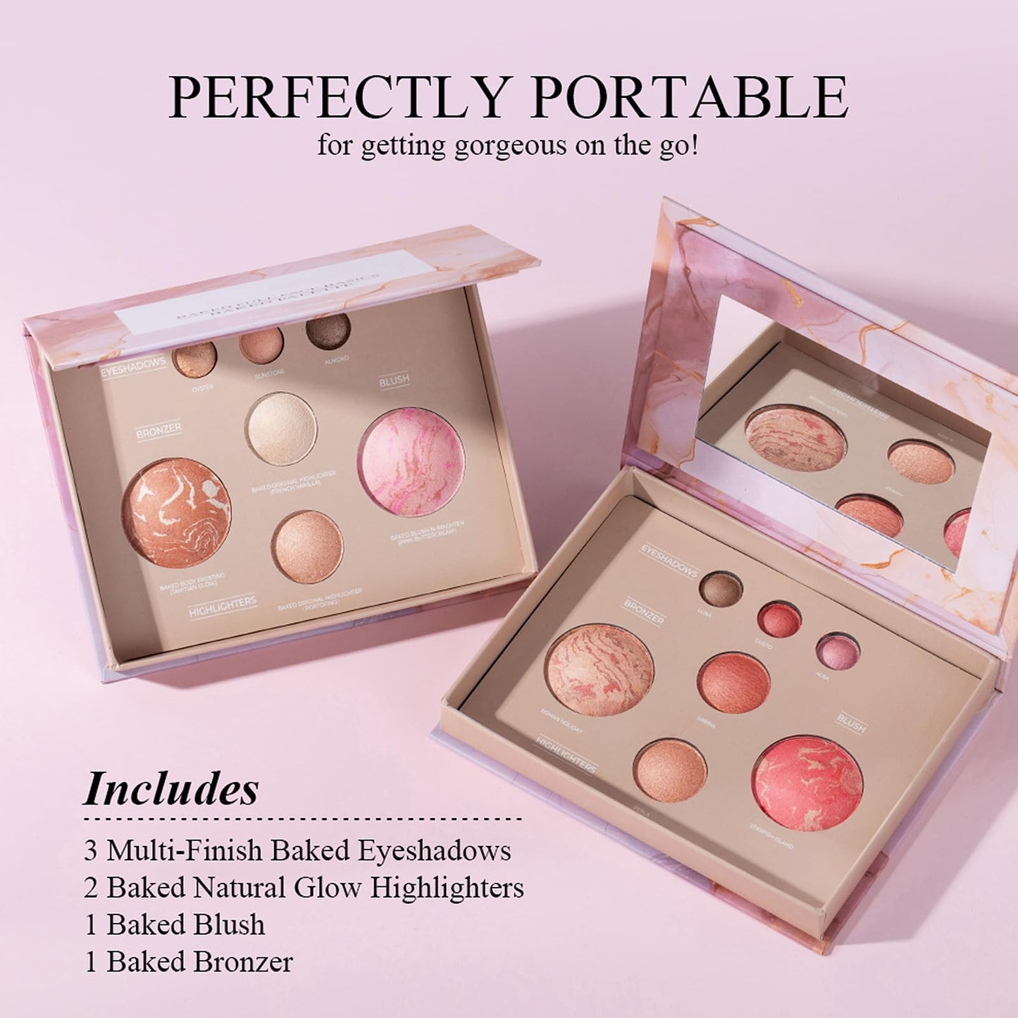 All-in-One Baked Makeup Palette with 3 Eyeshadows, 2 Highlighters, 1 Blush & 1 Bronzer - Highly Pigmented, Silky Smooth, Easy to Blend Full Face Make Up Pallet, Travel-Friendly Makeup Kit (01)