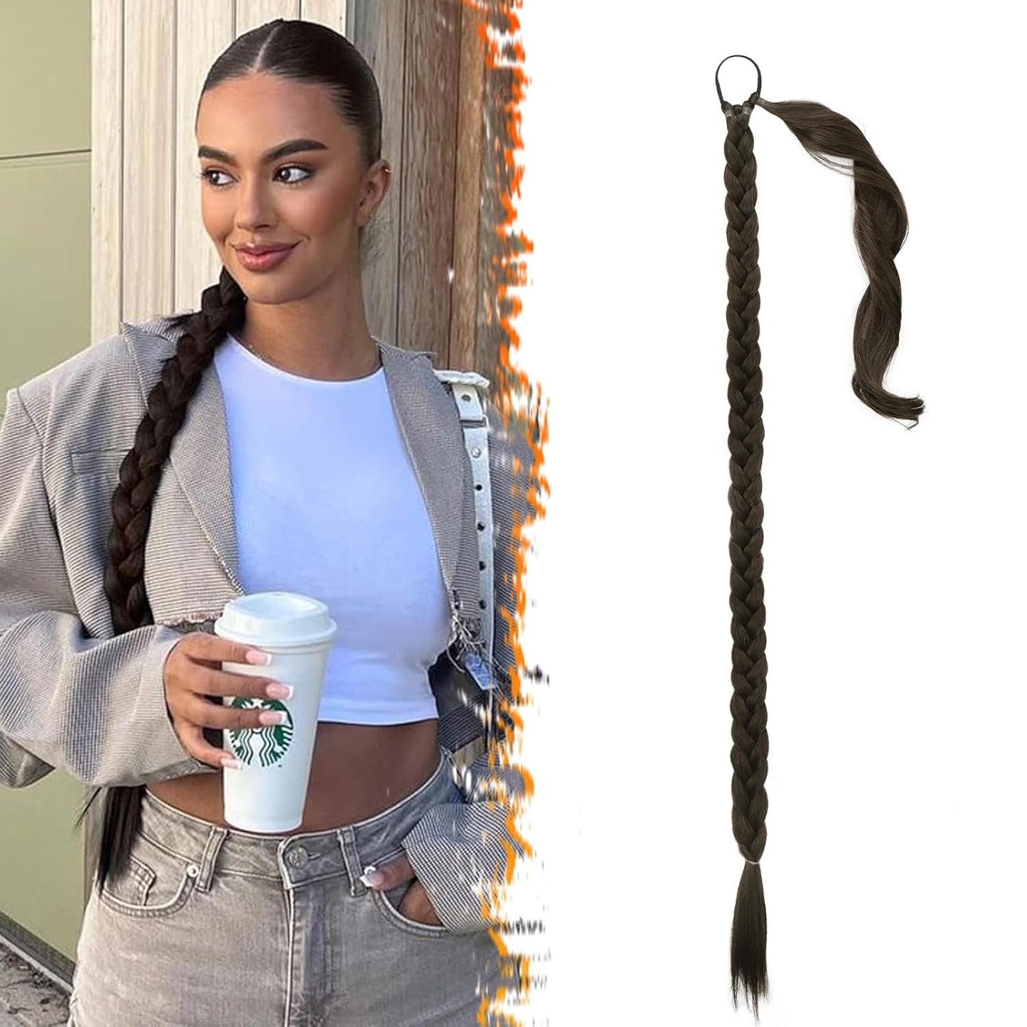 30 Inch Long Braided Ponytail Extension - Copper Red Wrap Around Hairpiece | Synthetic Hair for Women