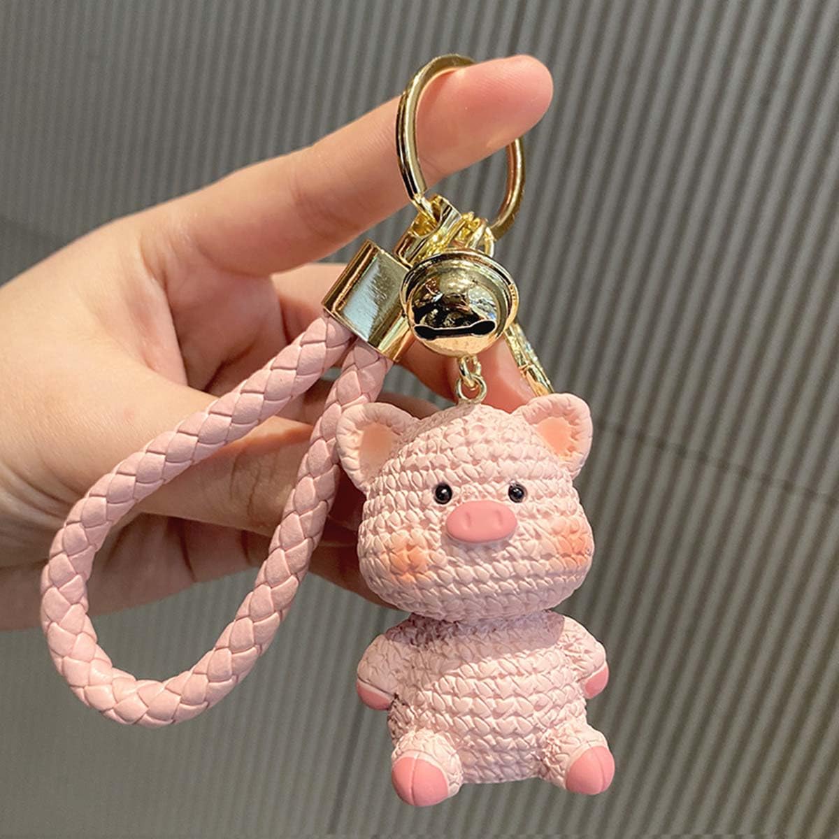 Cute Pink Pig Wrist Strap Keychain,Resin Pig Figurine Key Ring with Bell,Decorative Bag Charm and Key Holder,Durable Resin Metal Hardware,Versatile for Keys,Backpacks,Handbags