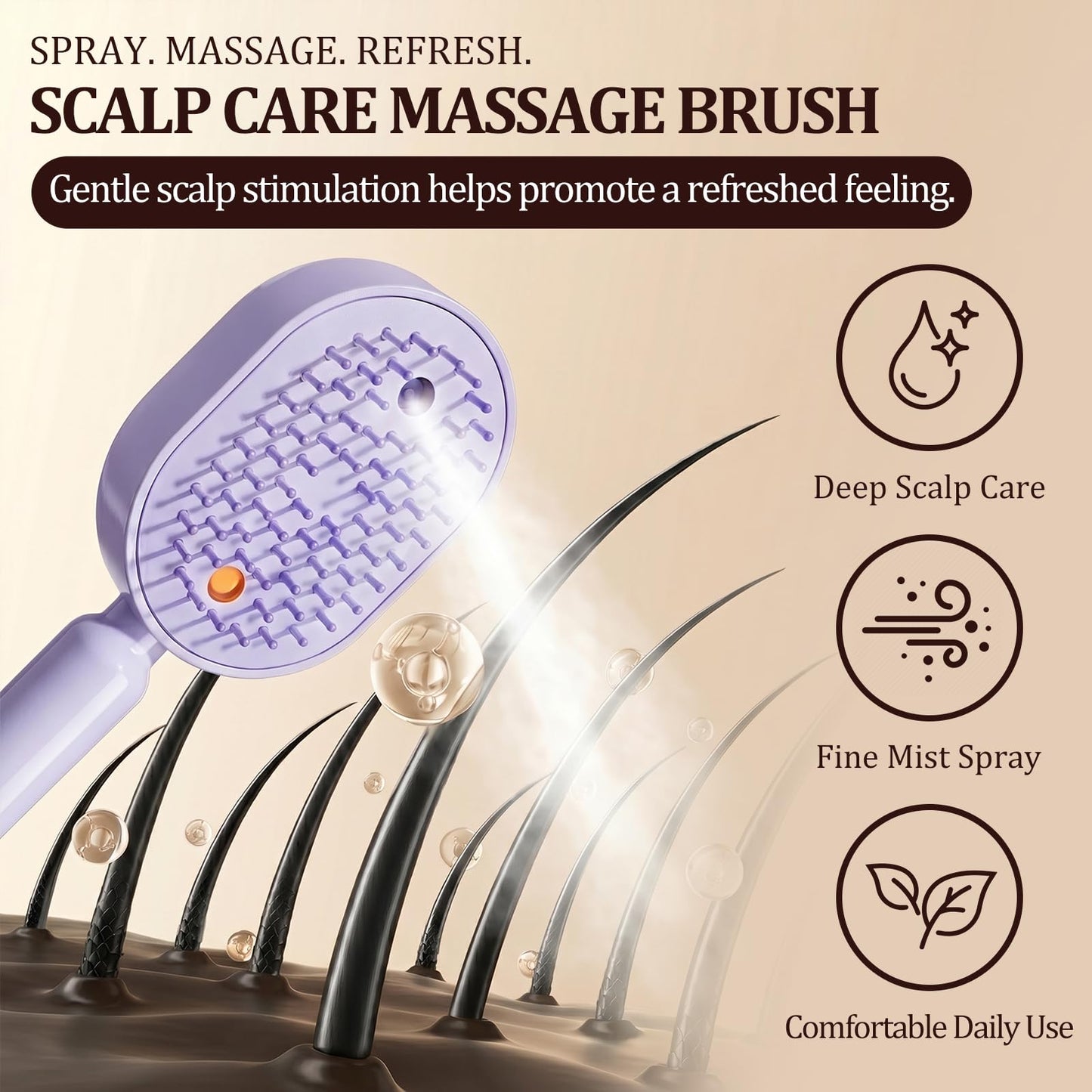 Electric Spray air Cushion Massage Comb 3-in-1 Steam Hair Brush Hairbrush Electric Spray Hair Cushion Comb Detangling Scalp Care for Hair Tangles & Dryness (Purple)