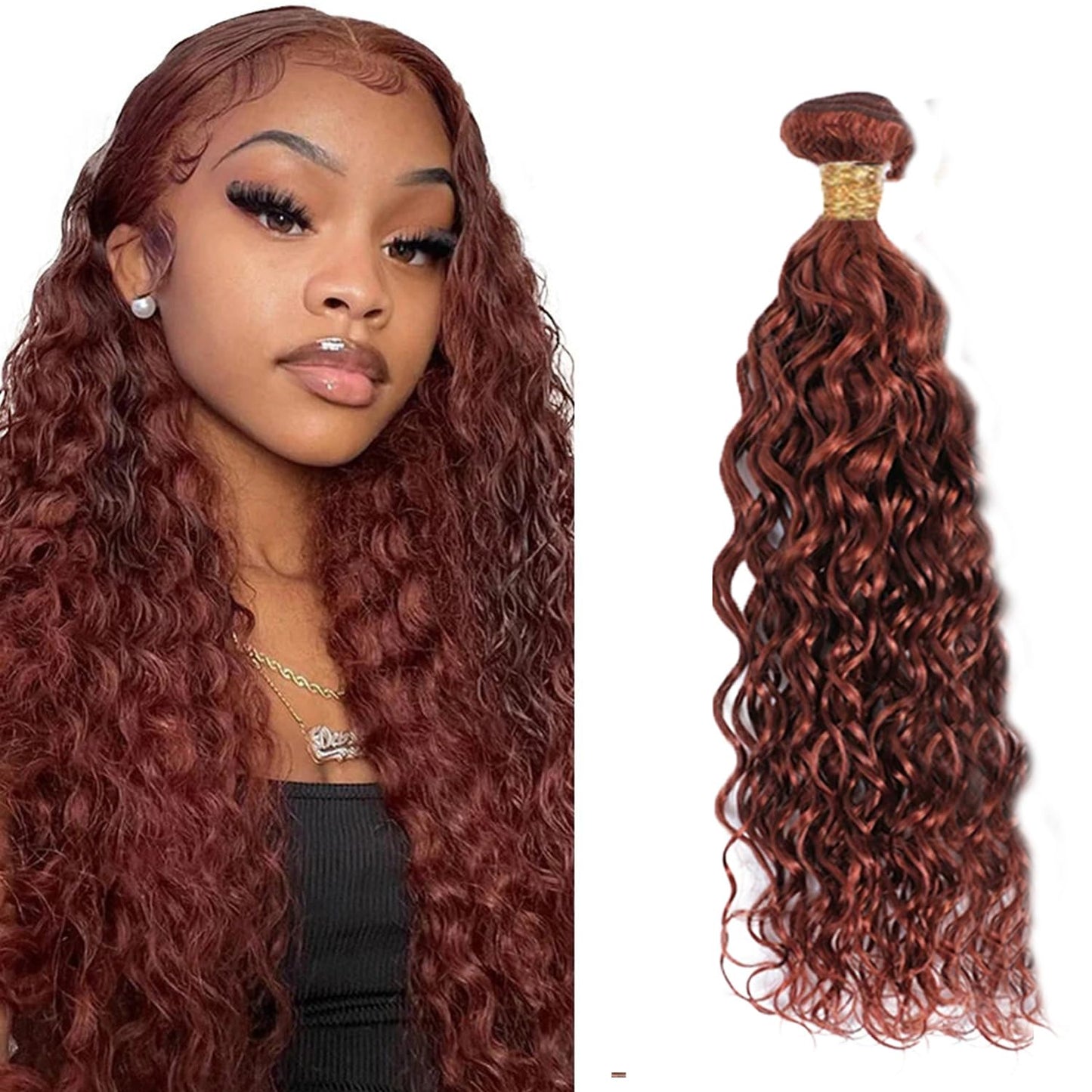 Color 33 Water Wave Bundles Human Hair Auburn Bundles Huxowax Virgin Remy Hair Extensions 20 Inch Double Weft Copper Red Wet and Wavy Bundle Hair Weave 50g