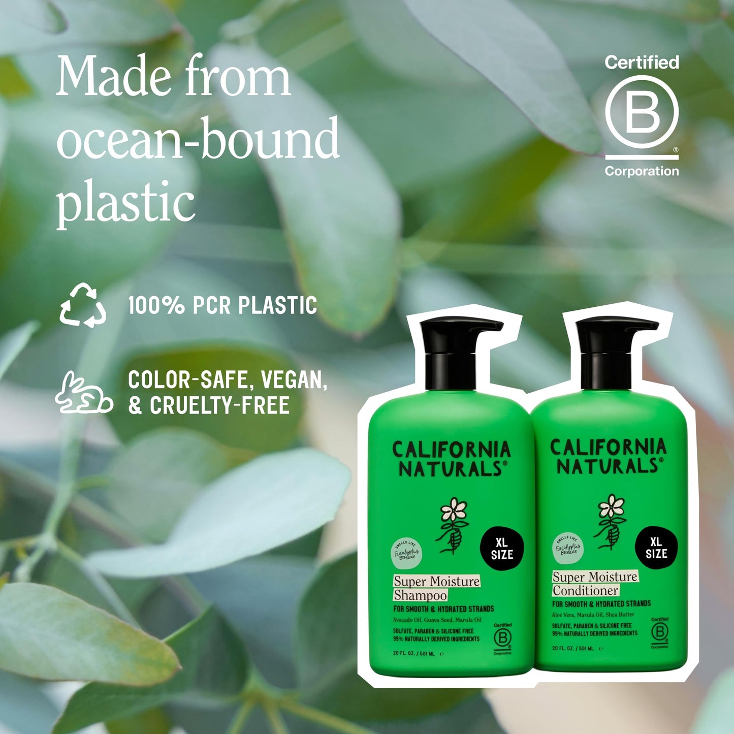 California Naturals Eucalyptus Breeze Super Moisture Shampoo and Conditioner Set for Dry Damaged Hair, Hydrating, Scalp & Hair Care, Natural, Vegan, Cruelty, Paraben & Sulfate Free, Color Safe, 20 oz