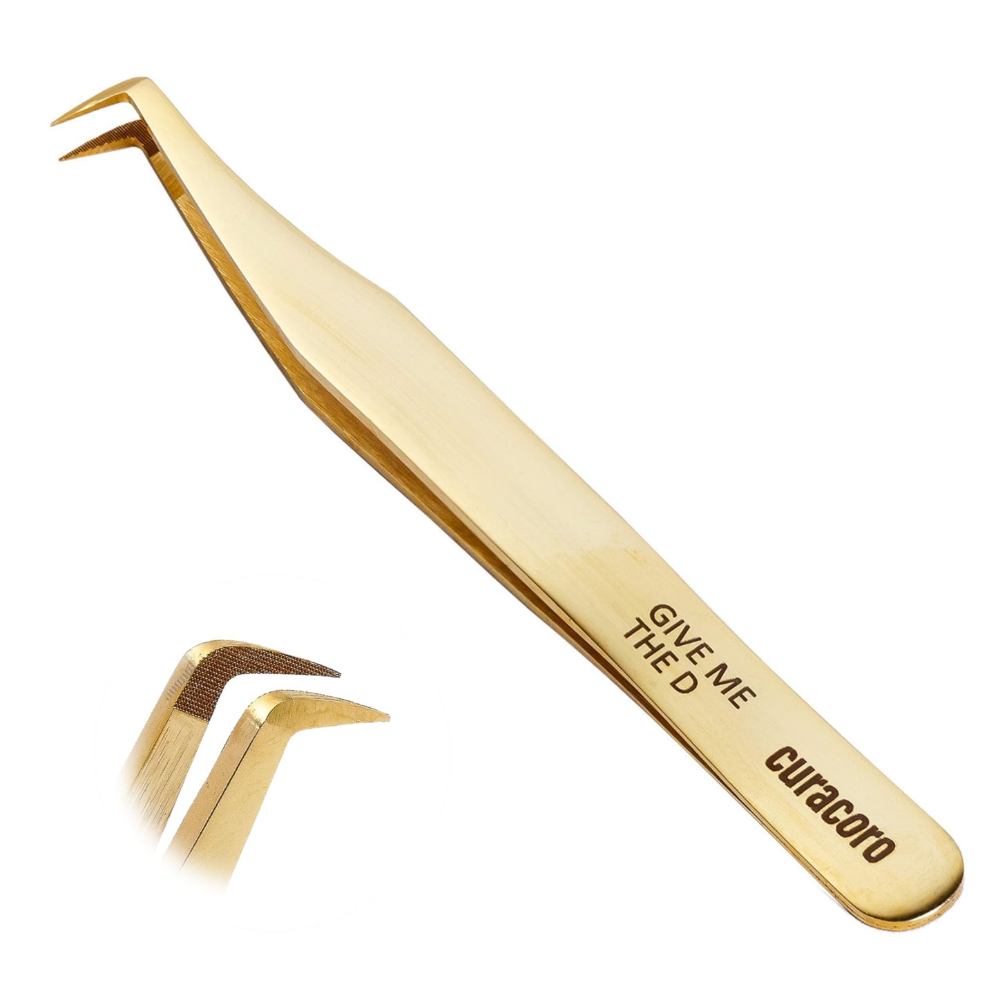 Curacoro Lash Tweezer - Professional & Precision Fiber Tip Grip Lash Tweezers for Eyelash Extensions, Multi Shapes & Purposes Tweezers for Volume, Isolation & Classic Lashes (Gold, Give Me the D)