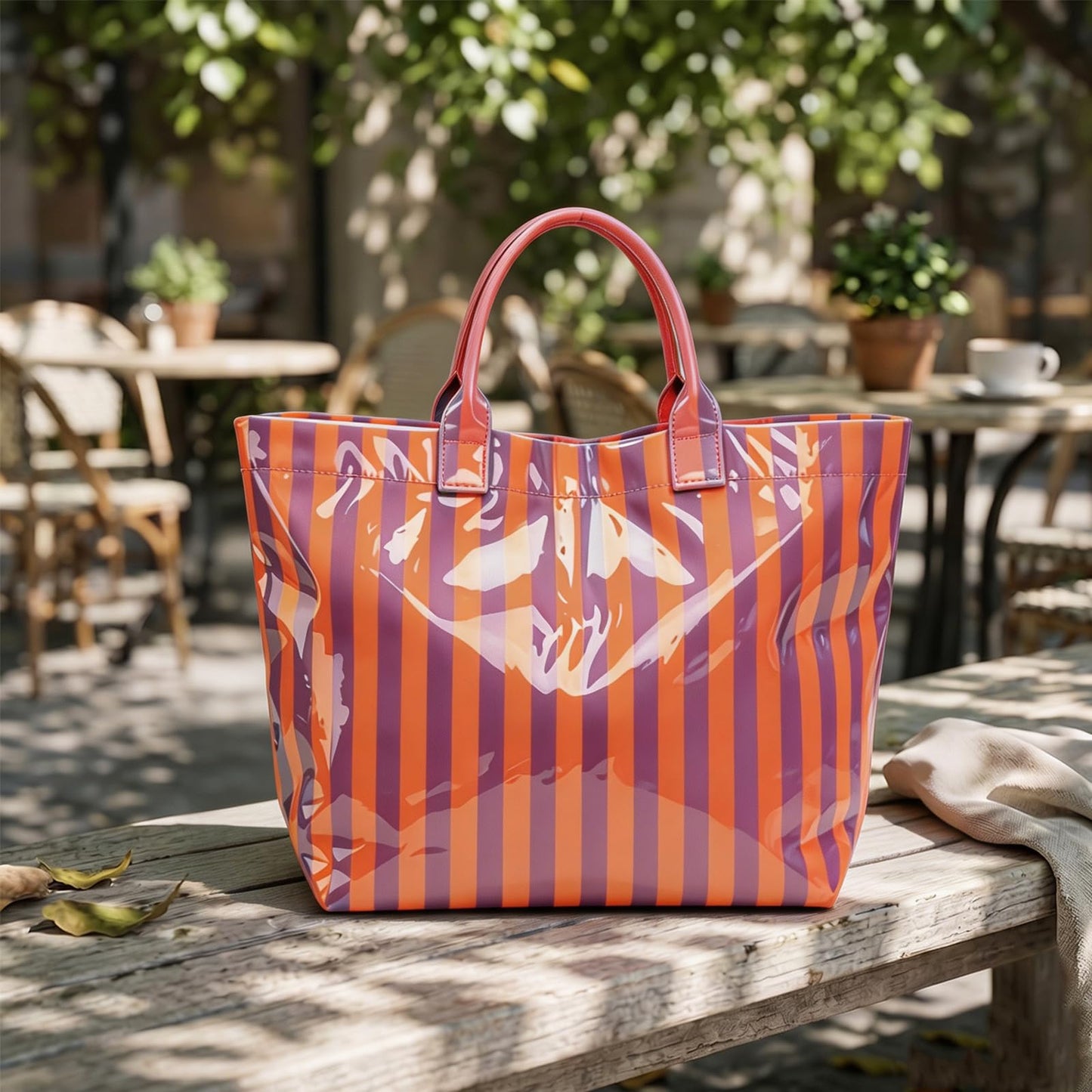Tote Bag for Women Striped PVC Tote Bag Beach Tote Bags,Waterproof Handbag for Travel,Pool,Summer Travel Vacation Purse