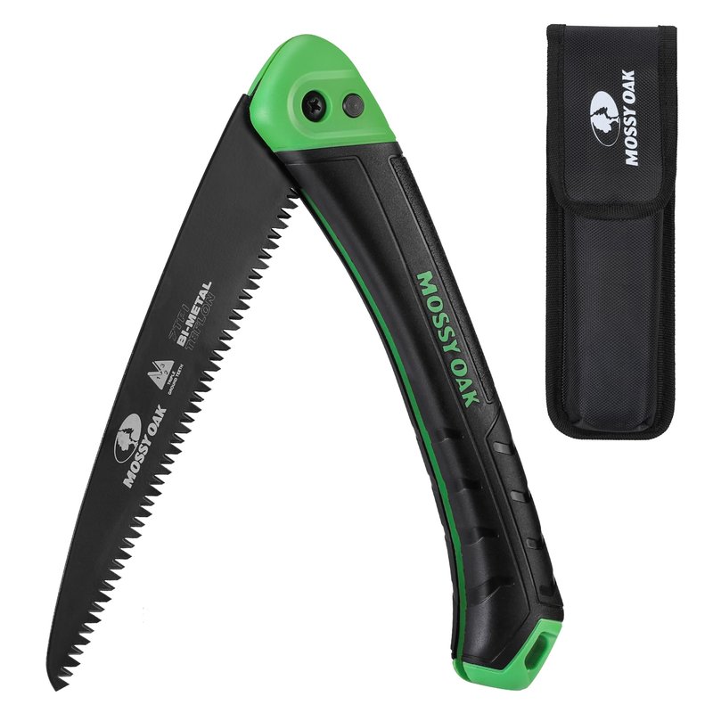 MOSSY OAK Folding Saw - 7 Inch Hand Saw with Pouch, D6A and M2 Bimetal Saw Blade, Pruning Saw Camping Saw Folding Hand Saw for Tree, Wood, and Limb Cutting