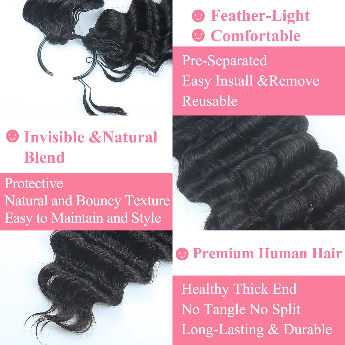Human Crochet Hair for Black Women 50 Strands Deep Wave Crochet Human Hair Bundles 18 Inch 60g Pre-Separated Invisible Curly Miracle Knots Human Feather Crochet Hair Extensions Black