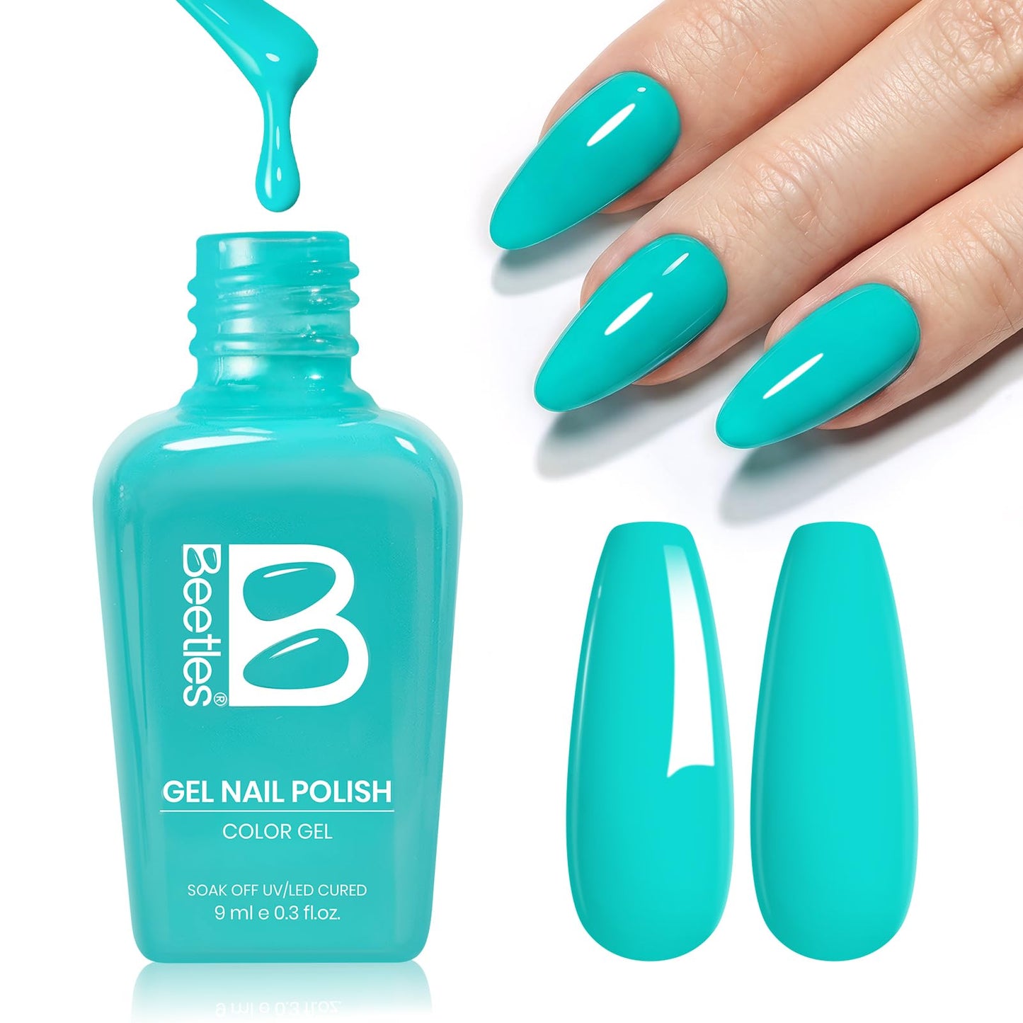 Beetles Teal Gel Polish - Beetles Summer Voyage Ocean Shade Summer Nails Art, Neon Teal Gel Nail Polish, Same Color Bottle, Soak Off UV Lamp Neon Nails Art, Long-Lasting Manicure Salon DIY for Holiday
