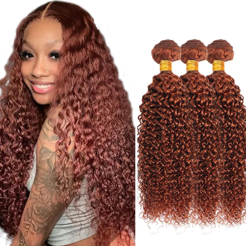 30 32 34 Inch Reddish Brown Bundles 33 Kinky Curly Human Hair Bundle Brazilian Virgin Hair 3 Bundles Copper Red Human Hair Extensions