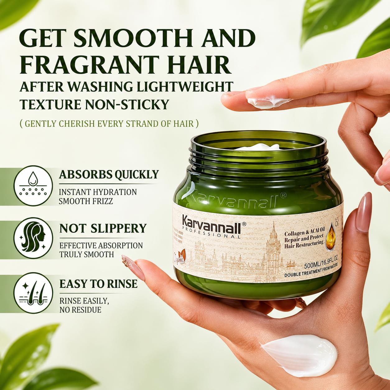 Karvannall Collagen with Acai Oil Hair Treatment Mask 16.9 fl oz - Damage Repair Hair Treatment Cream for Dry, Damaged & Color-Treated Hair, Sulfate & Paraben-Free 500 ml