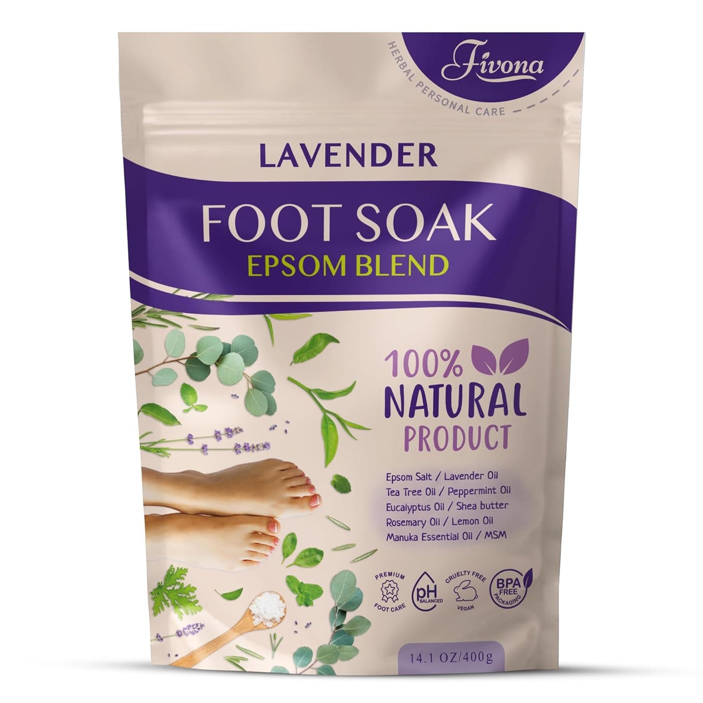 Tea Tree Foot Soak Blend - Epsom Salt with Essential Oils for Healthy Toenails | 14.1 oz, Soothing Relief & Callus Softening