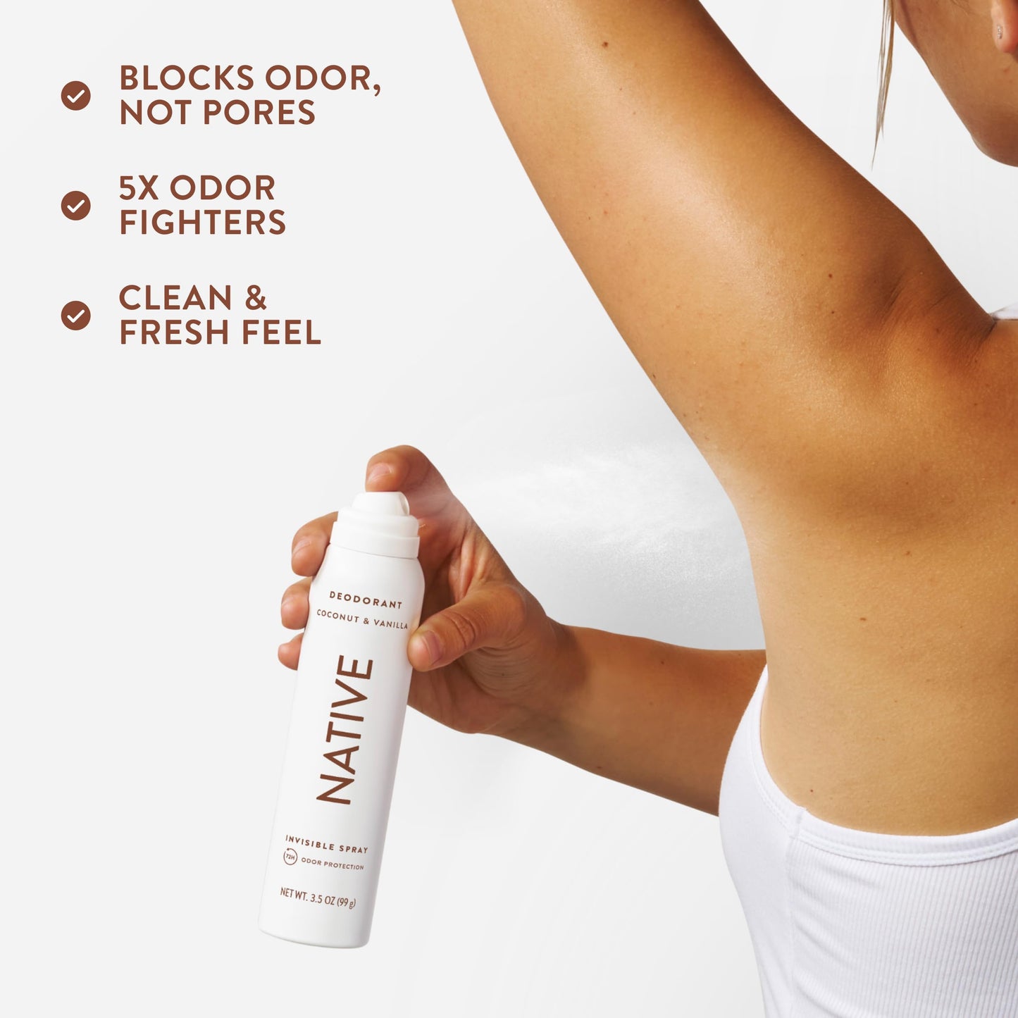 Native Deodorant & Body Spray, Coconut & Vanilla, 72-Hour Odor Protection for Underarms & Body, Aluminum Free, Quick Drying, 3.5 oz