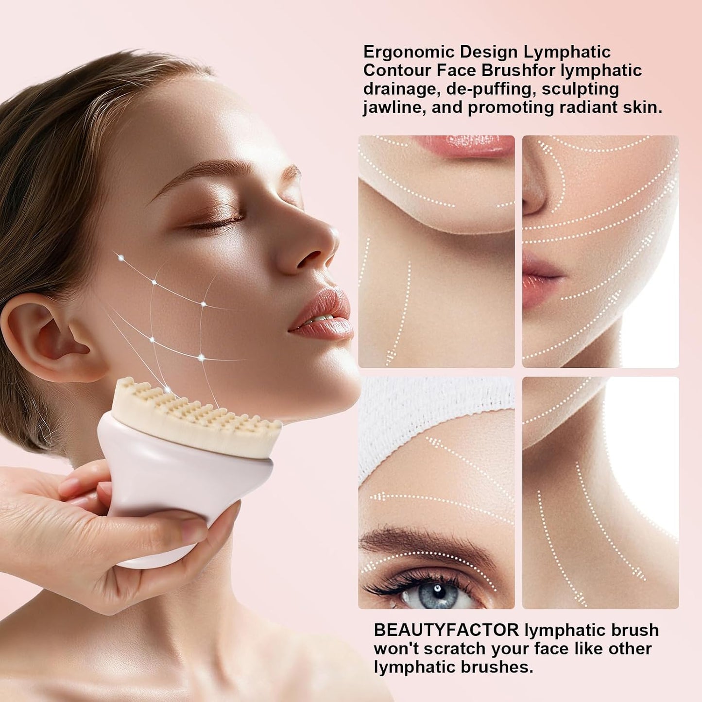Lymphatic Contour Face Brush - Gua Sha Tool for Sculpting, De-Puffing & Radiant Skin | Facial Massage Tool