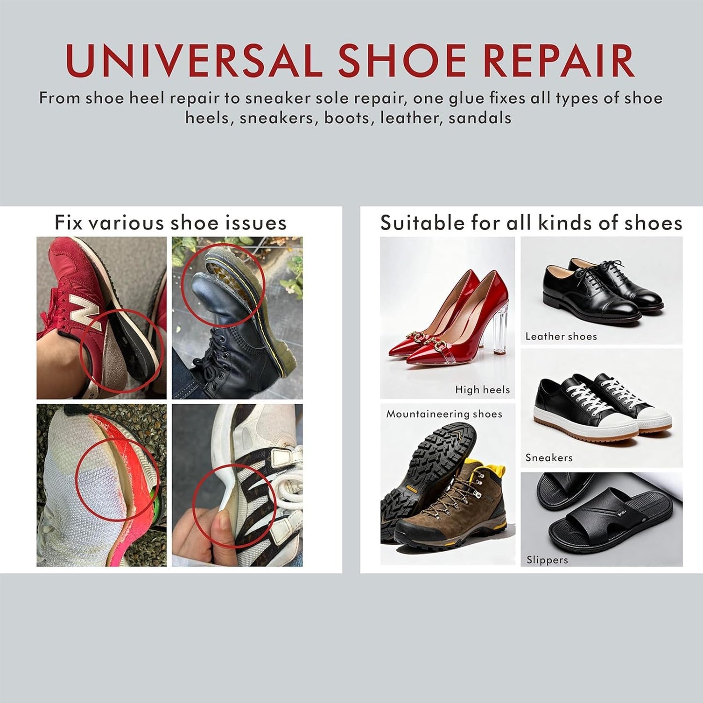 Universal Shoe Glue - Super Strong 30-Second Waterproof Adhesive for Quick Repairs | Heavy Duty for Sneakers, Soles & Heels