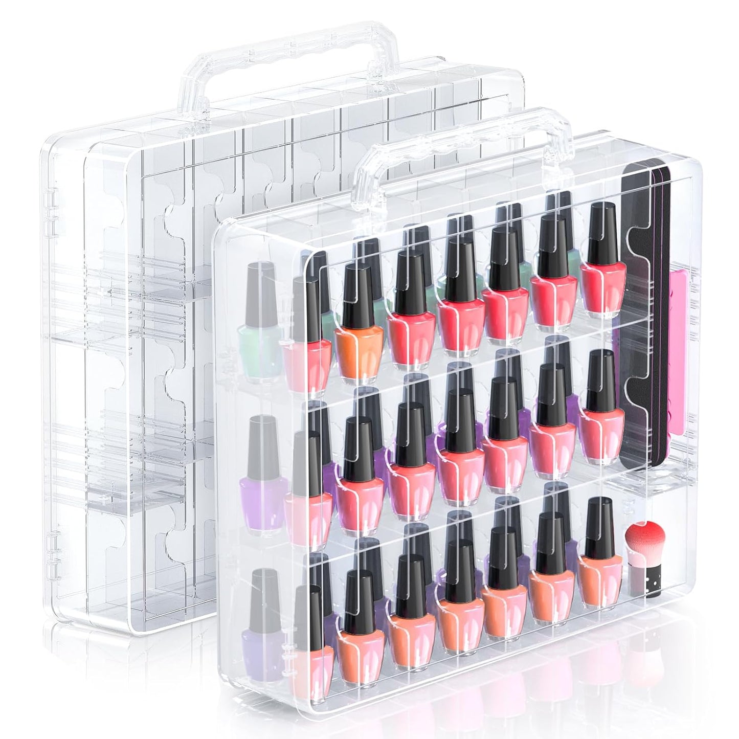 Nail Polish Organizer - 48 Bottle Transparent Holder with Adjustable Divider | Double-Sided Gel Polish Storage Case