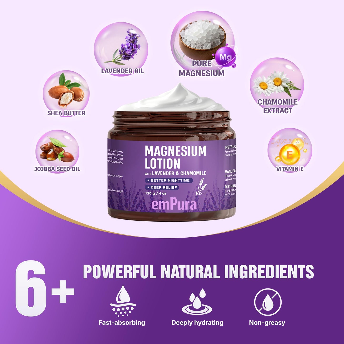 EMPURA Magnesium Lotion with Lavender & Chamomile – Fast Absorbing Magnesium Cream for Relaxation & Muscle Relief, Hand Leg or Foot Lotion, Self Care Gifts for Women, Relaxing Gifts For Women (4oz)