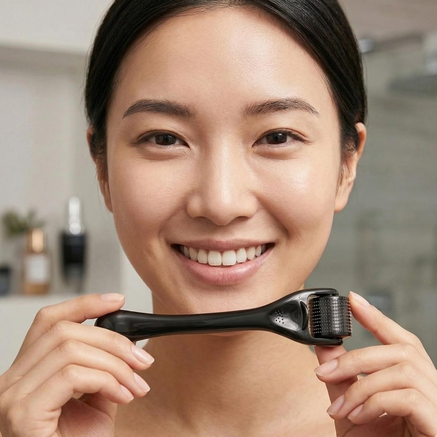ROSELYNBOUTIQUE Derma Roller Personal Care Beauty Tool - Cosmetic Titanium Microneedles Roller for Men Women (All Black)