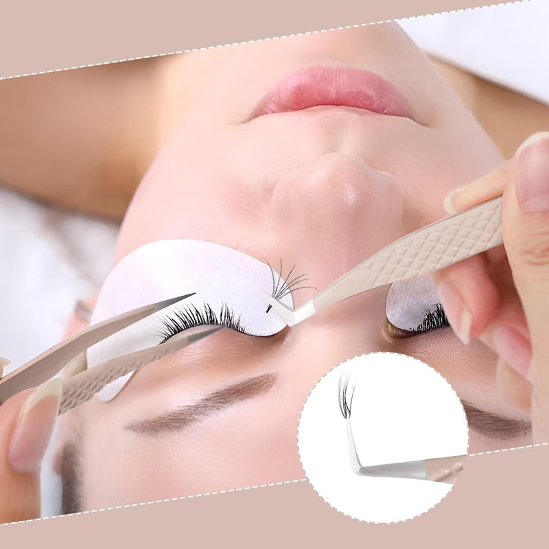 Fiber Tip Lash Tweezers For Eyelash Extension Tweezers Professional Eyelash Extension Tweezer - Set of 4 Pcs Diamond Grip Stainless Steel Fiber Tweezer (4, Peach)