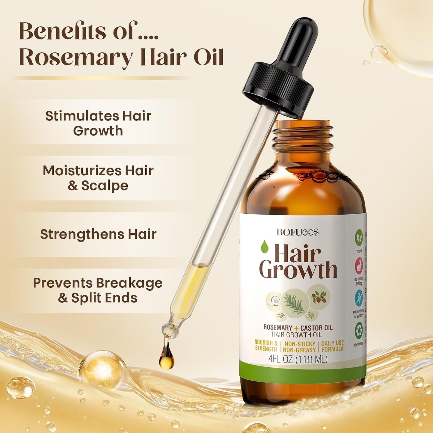 Rosemary & Castor Hair Growth Oil Set - Strengthens & Moisturizes Hair | Scalp Massager Included - 4.0 oz