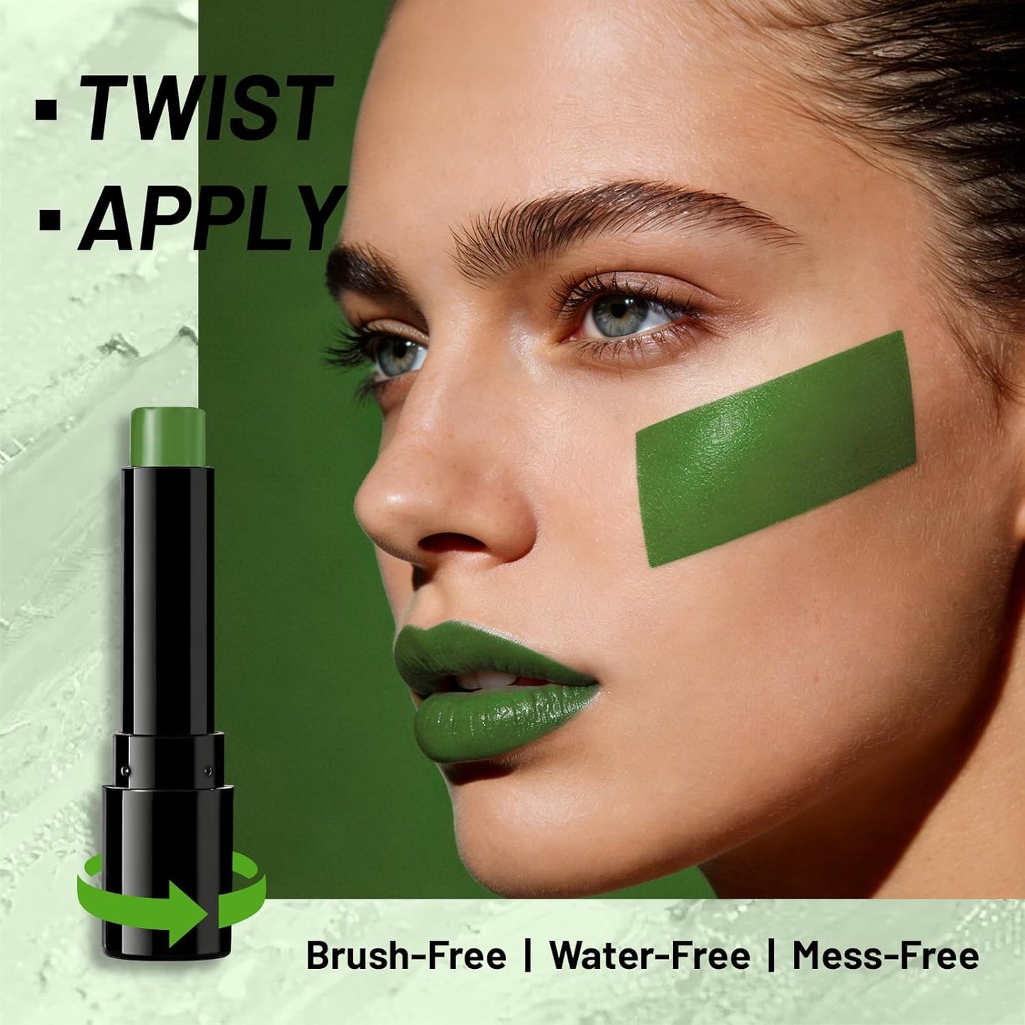 Green Face Body Paint Stick - Vegan Oil-Based Halloween Makeup | 0.12oz for St. Patrick's Day & Cosplay