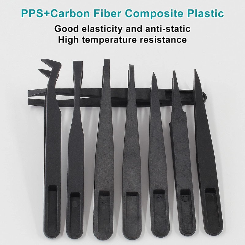 Bonsicoky 8Pcs Precision Plastic Tweezers, 4.5-4.8 Inch Anti-Static Tweezers Set with Curved and Straight Tips for Electronics Assembly, Watch Repair, Crafts Making (114-123mm, Black)