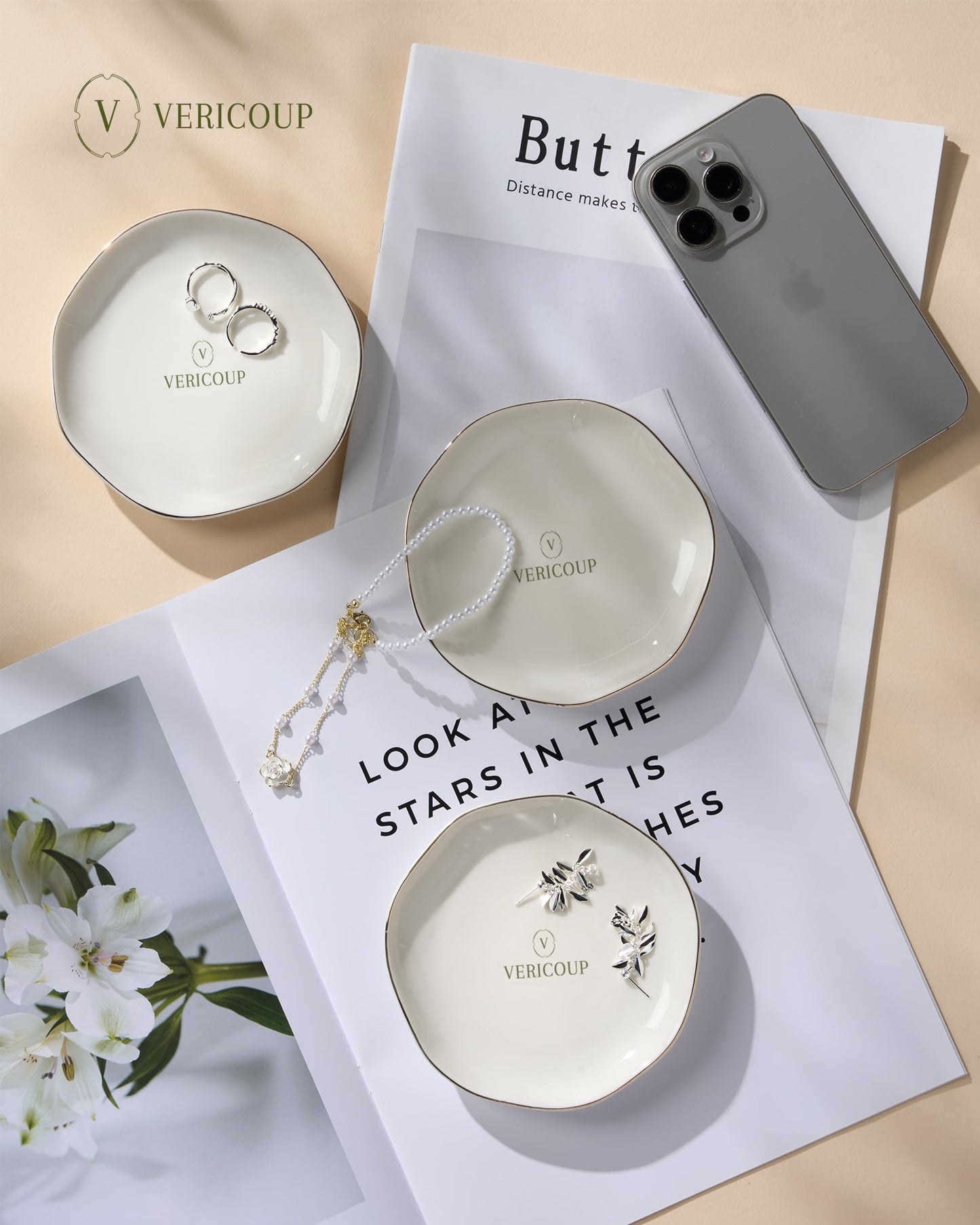 Vericoup Jewelry Tray, White Ceramic Ring Dish, 4.5 Inch