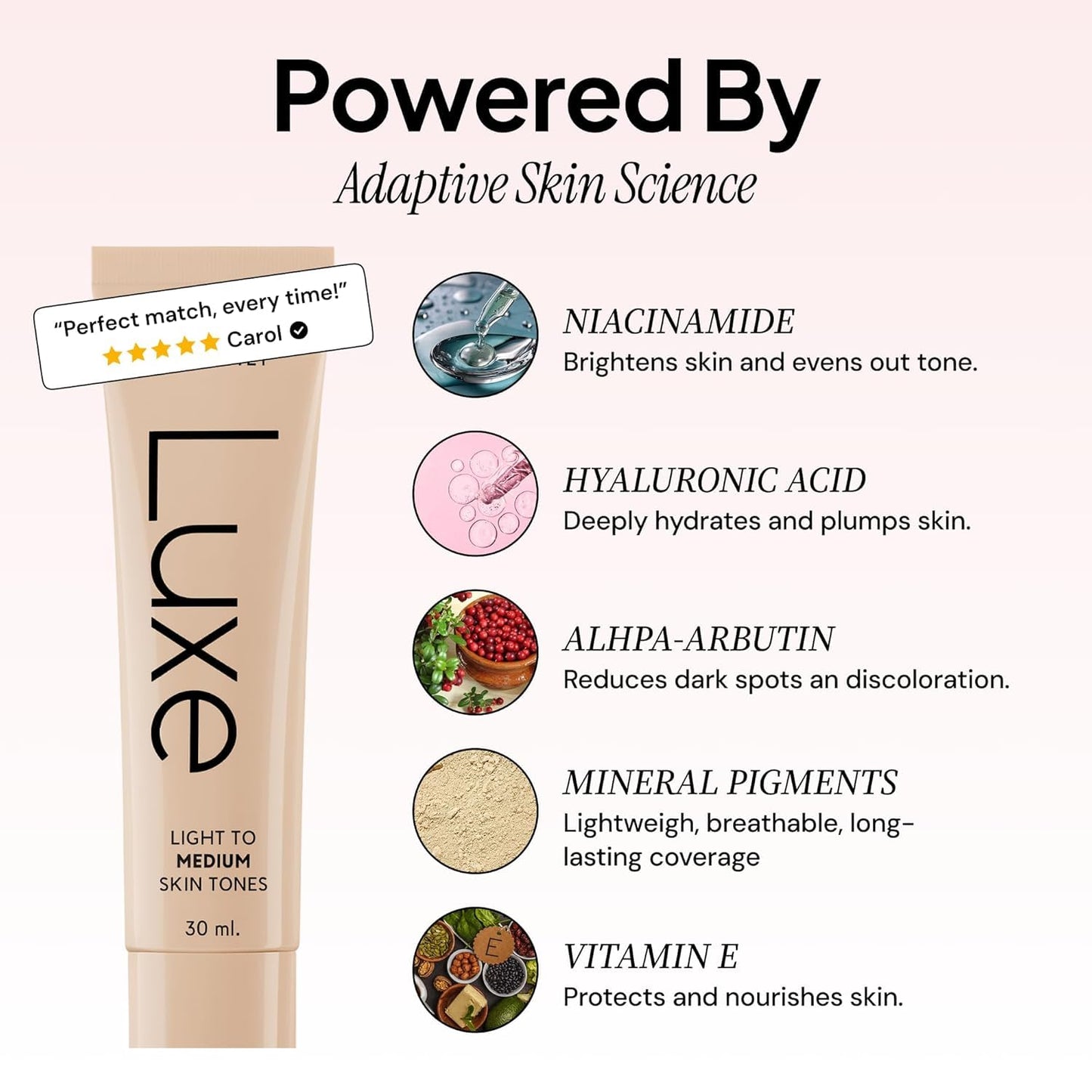 Luxe Color Changing Foundation for Women - Adapts to Skin Tone | Buildable Light-to-Medium Coverage - Dark Shade