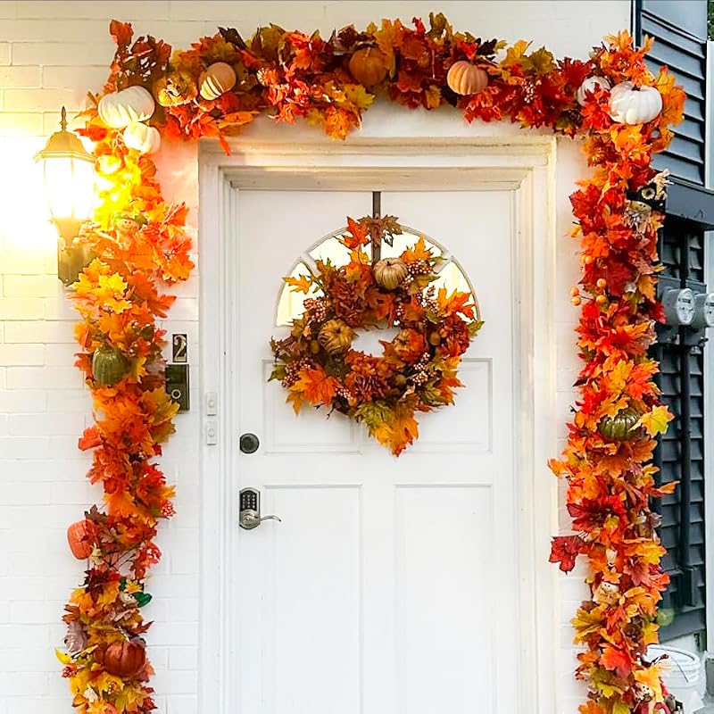 Set of 3 Artificial Fall Leaf Garlands - 18 ft Maple Decor