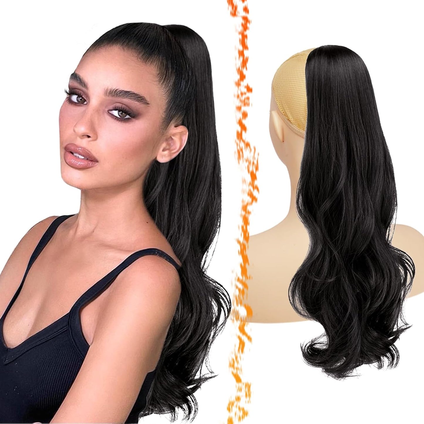 Burgundy Red Wavy Drawstring Ponytail Extensions - 20 Inch Synthetic Clip-In Hairpiece for Women, Natural Curly Style
