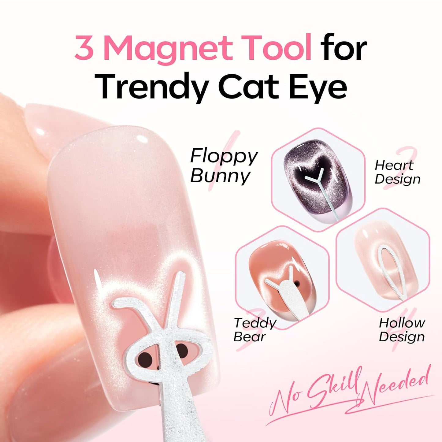 Cat Eye Gel Polish Magnet Set - 5 PCS 4-in-1 Nail Art Tools with Bead, Heart, Bunny & Circle Magnets for DIY Designs