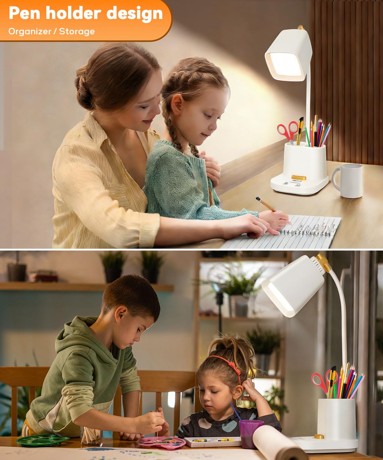 LED Desk Lamps for Home Office with Charger, Organizer, Desk Light Table Lamp for Bedroom, Study, Reading, Work, Nail, Gooseneck Small Desk Lamp for Artist, Puzzle, Drawing, Eye-Caring LED Office Lamp