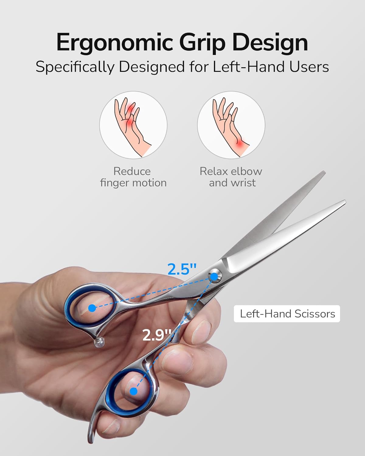 Left-Handed Hair Cutting Scissors - ULG 6.5-Inch Razor Edge Barber Shears | Japanese Stainless Steel, Blue Fingerhole Ring