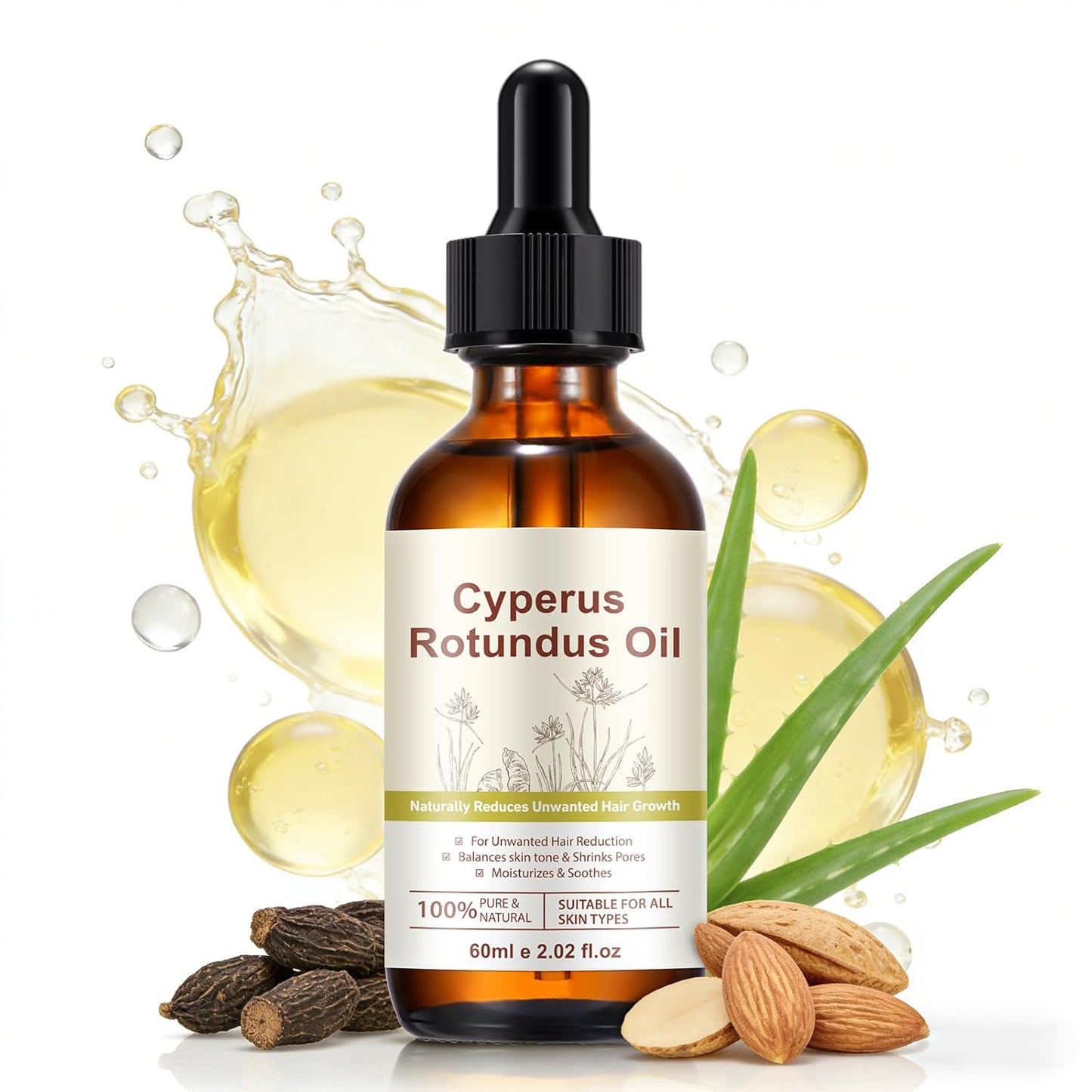 Cyperus Rotundus Oil for Men & Women | Natural Hair Growth Reduction, Hydrating & Pore Minimizing | 60ML x 2