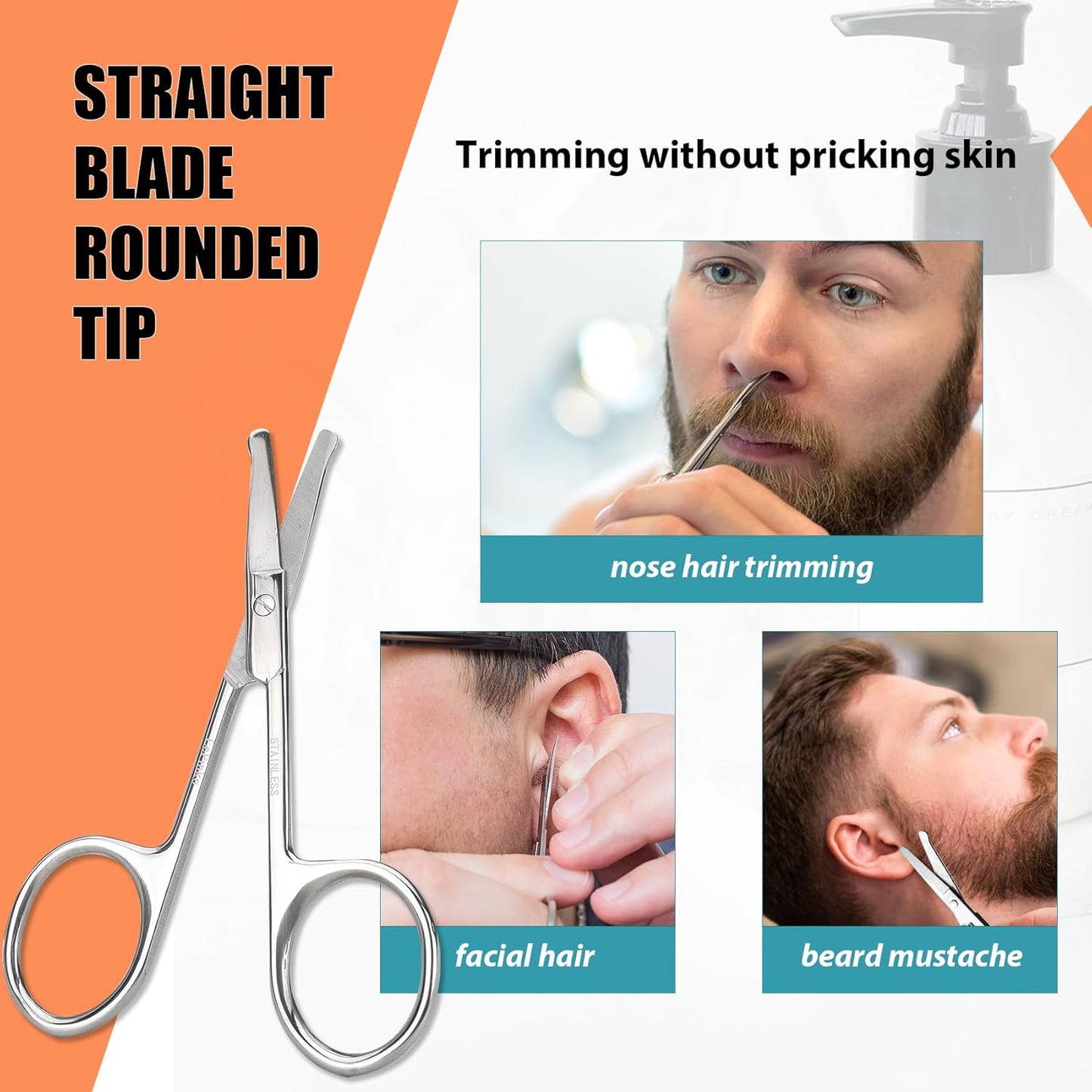 Grooming Scissors Set - Small Facial Hair Trimming Kit for Men & Women | Curved & Rounded Safety Tip - 2PCS Silver