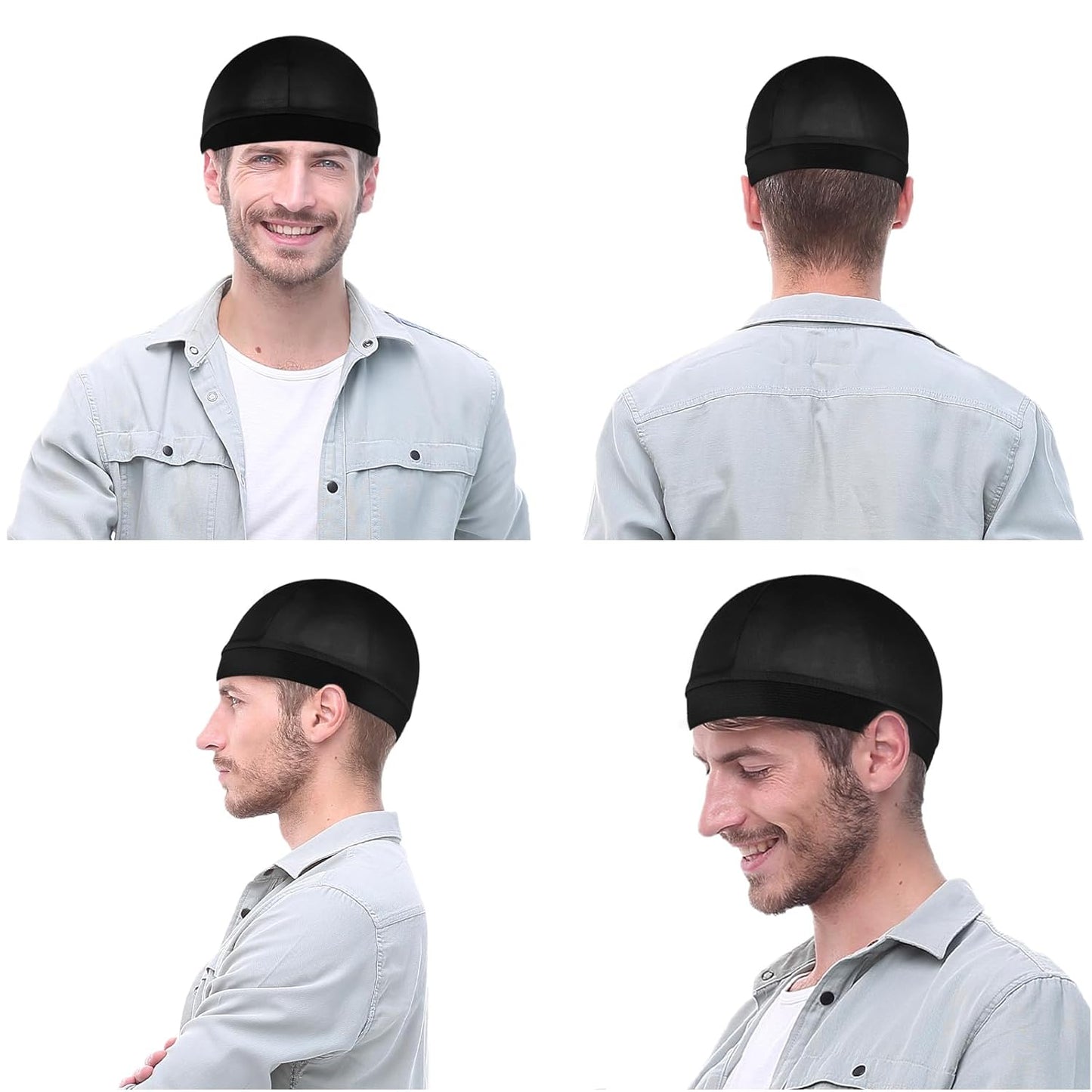 Silky Hair Bonnet for Men - Satin Wave Cap with Elastic Band | Black 360 540 720 Waves